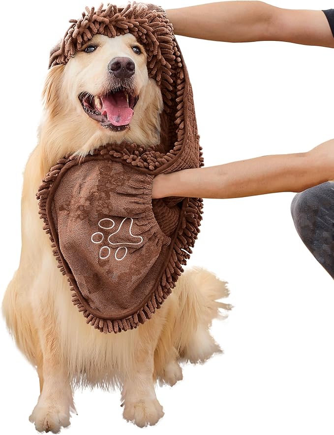 Dog Towel Microfiber – Super Absorbent Fast Dry Dog Towels for Drying Dogs, Soft Pet Bath Towel with Hand Pockets, Large & Small Dogs, Machine Washable (Coffeek)