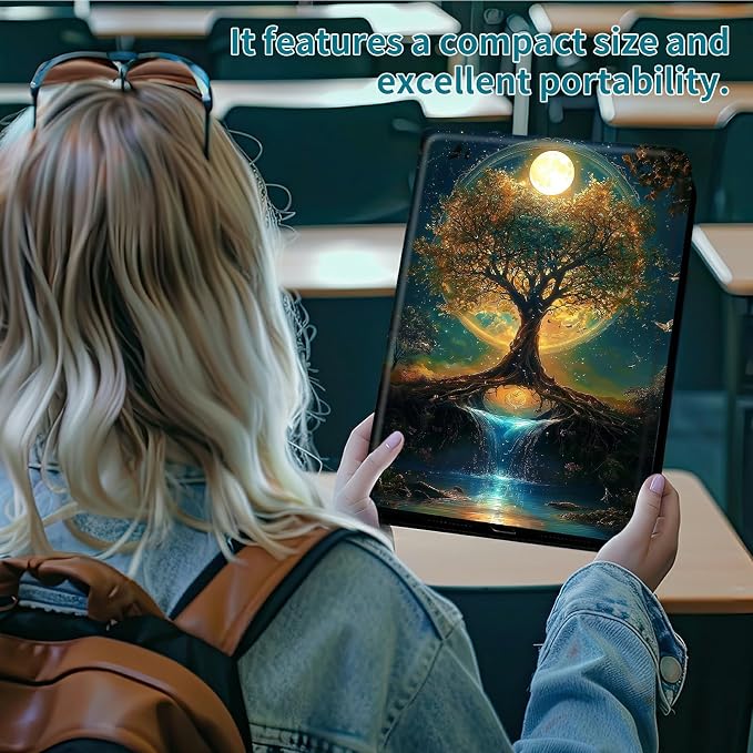 Case for Samsung Galaxy Tab S10 Plus 2024/S9 FE+/S9 Plus 12.4" 2023, 360 Degree Rotating Stand with Multi-Angle Vertical Shockproof Protective Shell for Women Men, Moon Orange Tree