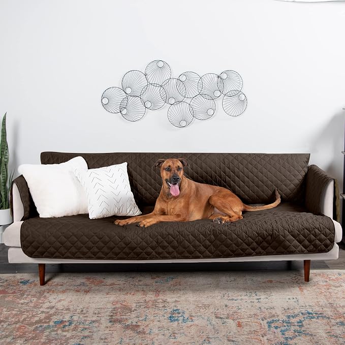 Furhaven Water-Resistant & Reversible XL Sofa/Couch Cover Protector for Dogs, Cats, & Children - Two-Tone Pinsonic Quilted Living Room Furniture Cover - Espresso/Clay, Extra Large Sofa