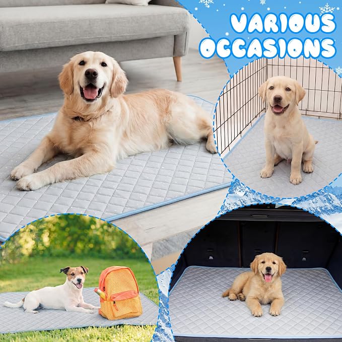 Nuanchu 4 Pack Dog Cooling Mat for Large Dogs, 39'' x 28'' Self Cooling Dog Pad with Storage Bags Pet Bed Blanket for Dogs, Breathable & Washable for Summer Indoor Outdoor Crate Car Seat Travel