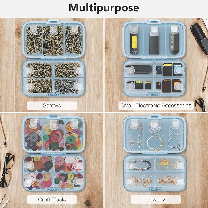 FYY Travel Pill Organizer, Large Weekly Medicine Pill Organizer-Blue | Airtight Moistureproof Medicine Case, Easy to Use, 8 Compartment Pill Box for Vitamins, Fish Oil, Supplements, Mini First Aid