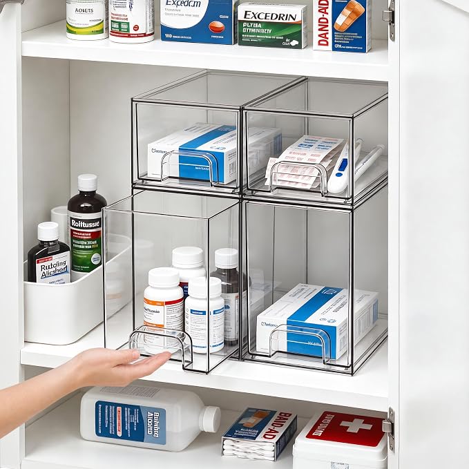 Clear Stackable Storage Drawers, Baby Bottle Organizer, Easily-Access Makeup Organizer, Durable Containers for Bathroom Countertop, Pantry and Medicine Cabinet Organizer