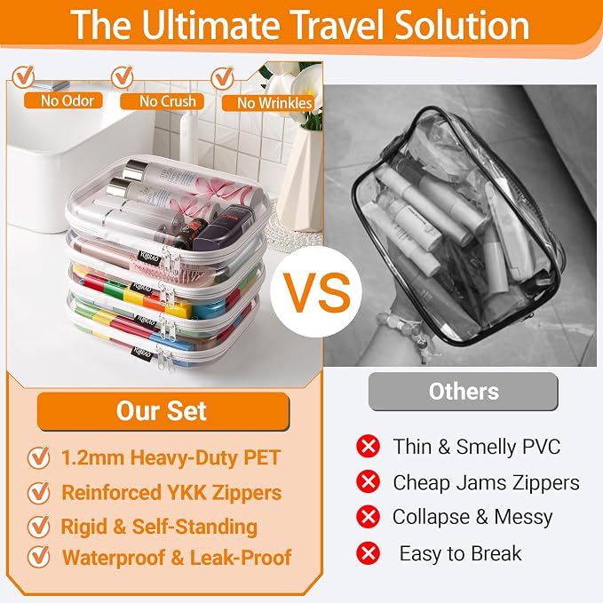 YQBRAO Clear Hard Shell Organizer Set, 2-Pack, White | Two medium rigid PET organizers for beauty, travel, office supplies and everyday organization