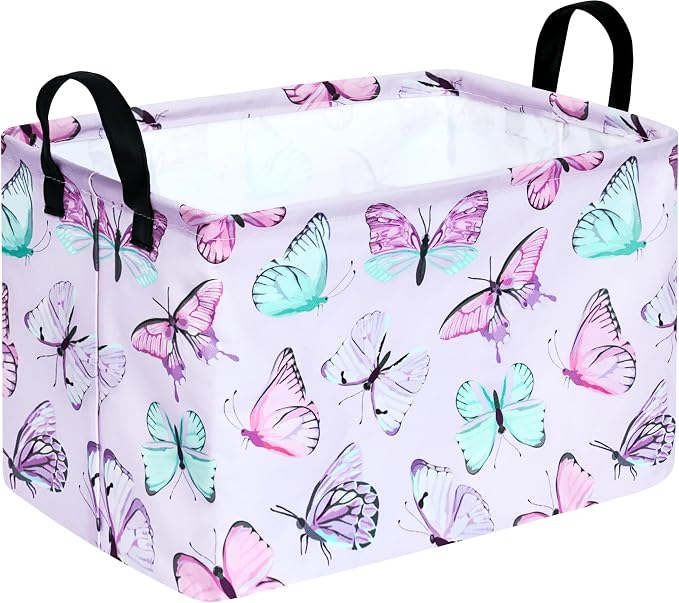 Kid Clothes Storage Basket Gift Shelf Basket Toy Storage Bin, Nursery Basket Organizer Box for Children With Handles for Room Deco (Butterfly)