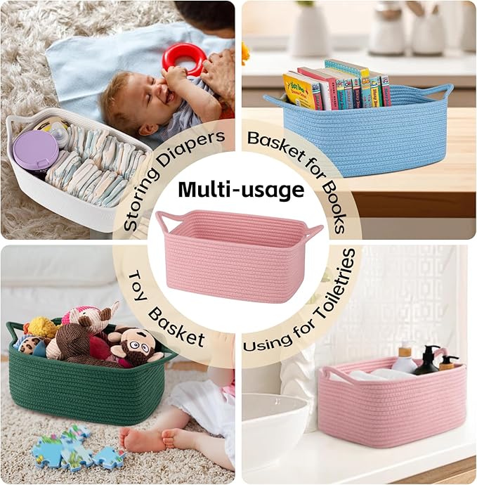 OIAHOMY 7L Woven Basket, Gift Basket Empty with Gift Bags and Ribbons, Rope Baskets for Baby Showers, Storage Baskets with Handles for Nursery, Pet Toy Organizer - White