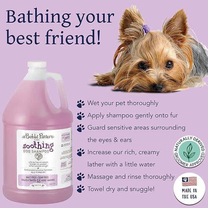 Bobbi Panter Soothing Dog Shampoo Tea Tree, Lavender, Cucumber & Oat Protein – Natural Formula for Sensitive Skin & Irritation Relief, Tear-Free, 30:1 Concentrate, Made in USA, 1 Gallon