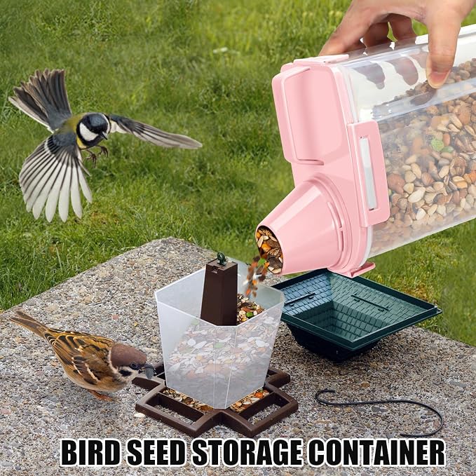 2 Pack 3 Lbs Pet Dog Cat Food Bird Seed Storage Containers for Travel -Pink | Airtight 5 Lbs Rice Dispenser Flour Container Keep Fresh Portable Cereal Oatmeal Holder Large Pour Spout Measuring Cup Handle