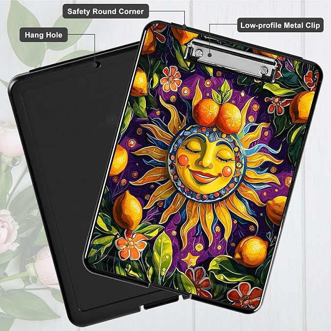 Heavy Duty Storage Clipboard, Slim Nursing Clipboard with Internal Pen Case, Portable File Organizer Case for A4 Letter Size Paper Office Medical Professionals, Sun Lemon