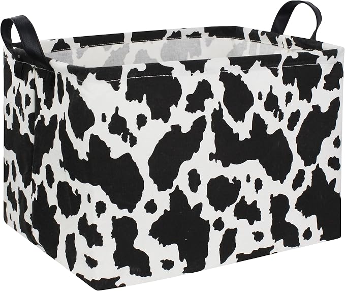 Rectangle Cow Basket Cow Print Storage Bins Cute Canvas Organizer Bin for Bedroom Decor Books, Clothes Shelves Gift Basket(Cow print)