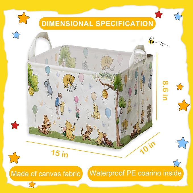 Winnie Basket,the Pooh baby Stuff,Winnie Nursery Decor Laundry Hamper With A Waterproof PECoating, Foldable, Bathroom and Bedroom SetClothes ,Toys Bin, Baby Nursery Hamper Decor