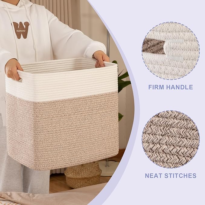 OIAHOMY 2 PACK Tall Storage baskets 55L Blanket Basket Living Room Brown | Large Collapsible Storage Bins Narrow Basket Baskets for Closet Organization Storage Baskets for Shelves Toy Storage Basket