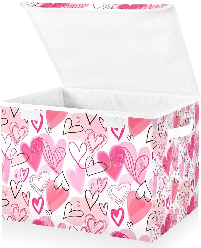 Valentine's Day Storage Bins with Lids and Carrying Handle,Foldable Storage Boxes Organizer Containers Baskets Cube with Cover for Home Bedroom Closet Office