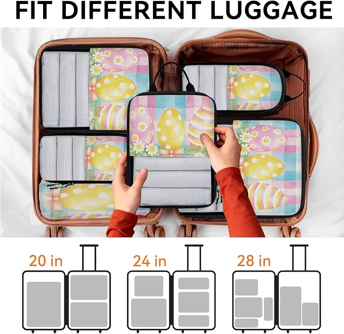 Easter Eggs 6 Set Compression Packing Cubes Cute Expandable Packing Organizer for Travel Accessories Luggage Suitcase Bag