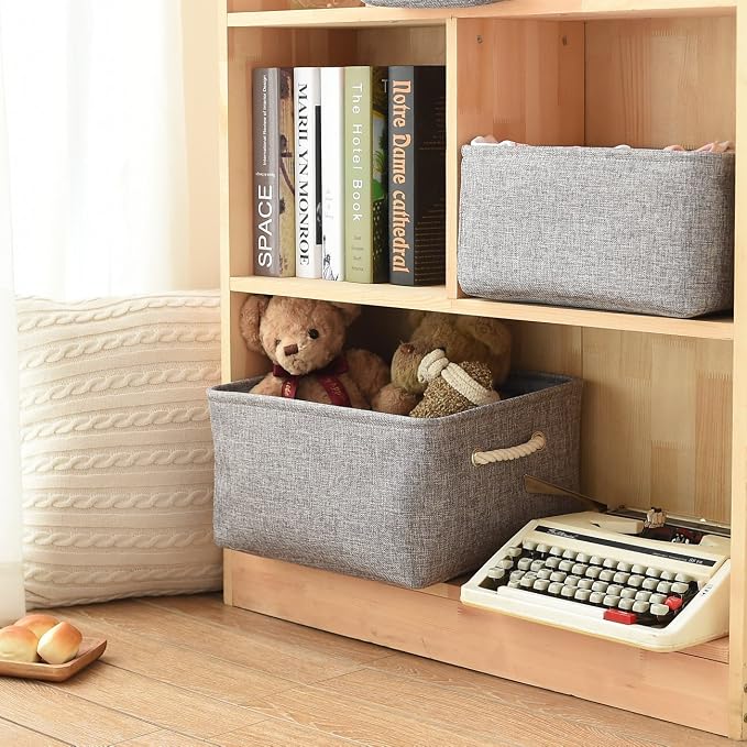 Large Storage Bins Basket, 2 Pack Grey Fabric Storage Cubes for Changing Table Nursery Livingroom Kidsroom Playroom Toy, Collapsible Storage Baskets for organizing Shelves Closet