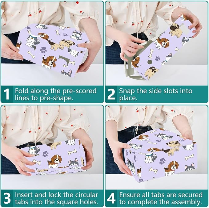 SPRIPORT Cute Pets Dogs Purple Print Water Resistant PP Magazine File Holder Organizer for Desk, Foldable Storage Rack for Office School Library Document Sorter with Labels 23x30x10cm (3 Pack)
