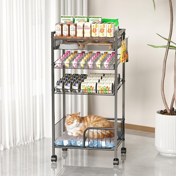 Cat Food Organizer，One-Stop Canned Food and Cat Bed Storage Mobile Rack | Automatic Slip Design,Manually Adjust The Gap Size，Store Suitable Can Sizes，Used For Jar Food & Pet Supplies Assign Rack