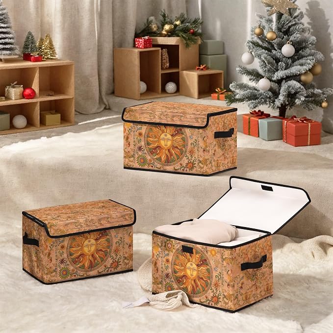 Stackable Clothes Storage Bins with Lids 3 Pack | Closet Organizers Fabric Box for Home and Office,Blanket Clothes Organizers,Under Bed Storage Containers