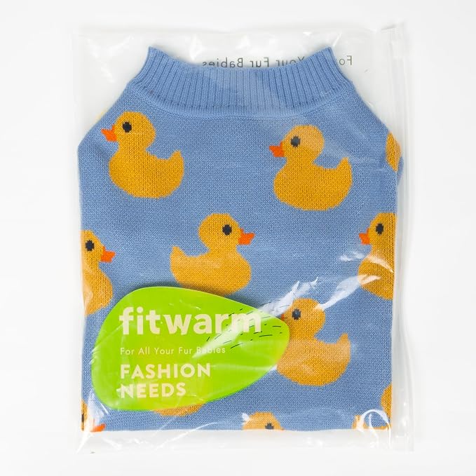 Fitwarm Funny Duck Dog Sweater, Thermal Dog Winter Clothes for Small Dogs Boy Girl, Pet Outfit, Blue, Yellow, XS