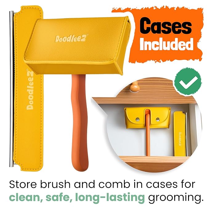 Slicker Brush for Dogs - Goldendoodle Brush with Poodle Comb and Cases Included - Goldendoodle Must Haves Grooming Tools - Designed for Doodles, Labradoodles, Bernedoodles - Medium - Orange