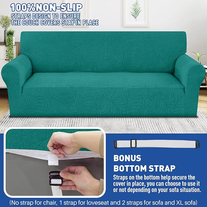 YEMYHOM Couch Cover Latest Jacquard Design High Stretch Extra Large Sofa Covers Pet Dog Cat Proof Oversized Slipcover Non Slip Magic Elastic Furniture Protector (X-Large, Begonia Leaf Blackish Green)