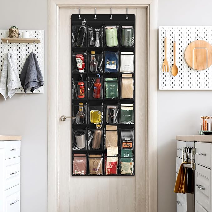 Simple Houseware 24 Pockets Large Clear Over the Door Shoe Organizer, Black | 56" x 22.5", 4 Durable Metal Hooks, 5" x 9" Pocket Size, Multipurpose