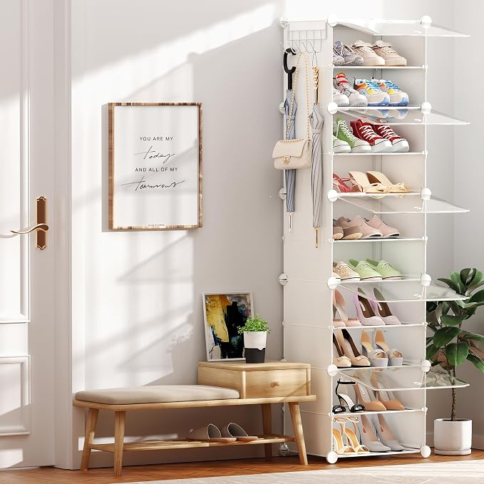 Shoe Storage,10 Tier Shoe Rack Organizer for Closet Shoe Cabinet with Door Shoe Shelves for Closet,Entryway,Hallway,Bedroom