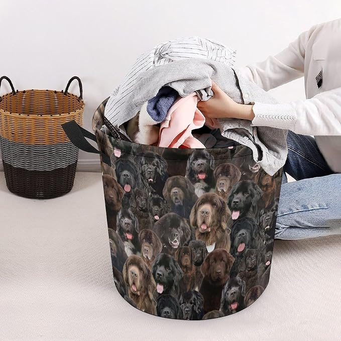Newfoundland Dog Lover Gifts, Laundry Hamper With Handles for Dog Mom, Newfoundland Dog Laundry Basket, Waterproof Clothes Storage Bucket for Bedroom Bathroom