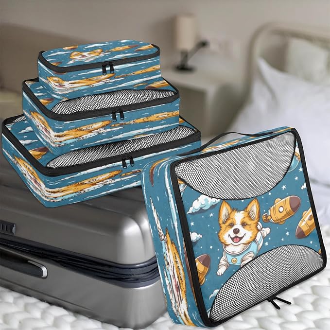Packing Cubes for Travel, Corgi Dogs Travel Luggage Packing Organizers for Women Men, Large Custom Toiletries Bag for Cosmetics Toiletries, Universe Space