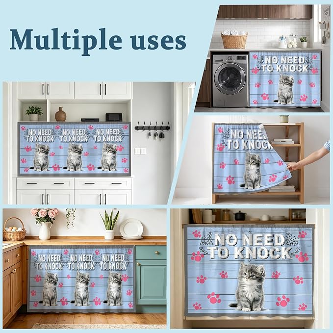 NO Need to Knock Cabinet Dishwasher Hidden Curtains, Privacy Closet Door Curtain, Cat Pet Paw Prints Pet Lover Farmhouse Adhesive Dust Proof Under Sink Skirt for Bathroom Kitchen 35"x35"