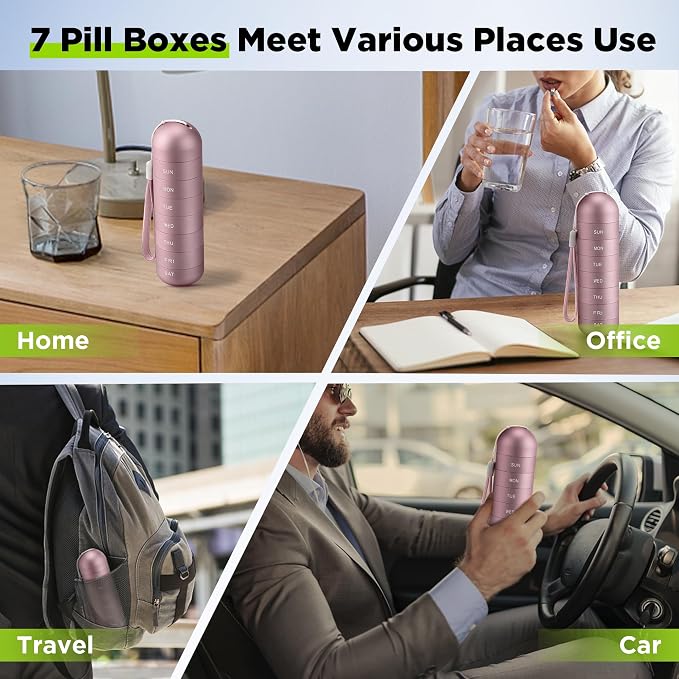 Zannaki Metal Moisture Proof Weekly Pill Organizer, Stackable Aluminum Alloy BPA Free Travel Hiking 7 Day Pill Box Case Waterproof and Large Compartment to Hold Pills, Vitamins, Fish Oil, Supplements