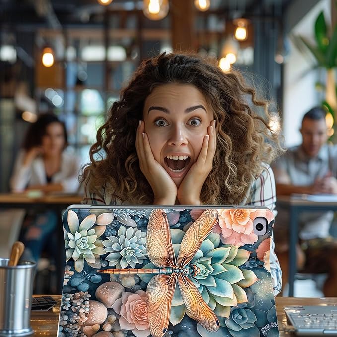 for Microsoft Surface Pro 11/10/9-13" 2024/2022 Tablet Case,Auto Wake/Sleep,Adjustable Stand Protective Cover - Watercolor Dragonfly Succulent
