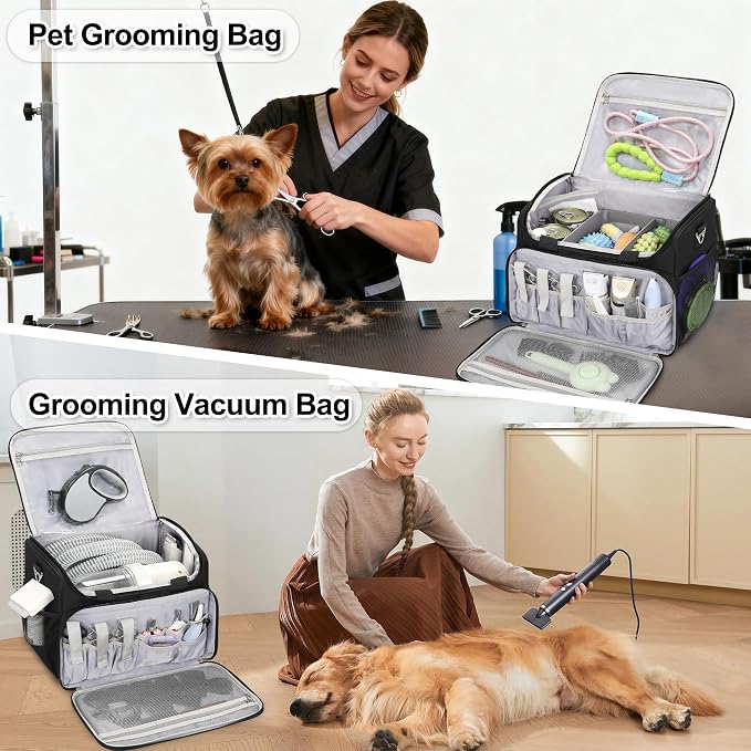 TANTO Dog Grooming Vacuum Bag, Extra Large Pet Tool Bag with Compartments | Professional Travel Animal Groomer's Tool kit Bags for Supplies - for Dogs, Cat & Pet Groomers( Black)
