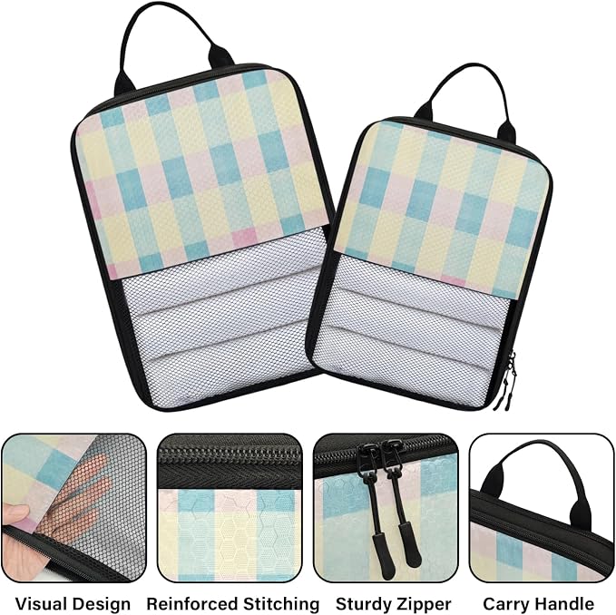 Cute 6 Set Compression Packing Cubes Buffalo Check Plaid Expandable Packing Organizer for Travel Accessories Luggage Suitcase Bag