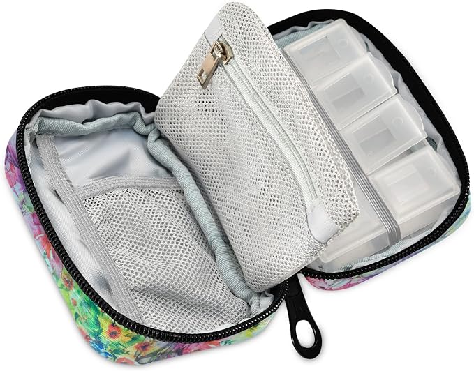 Pill Case 7 Day Pill Organizer Watercolor Dragonfly Travel Pill Case Portable Weekly Pill Box Bag Container Vitamin Supplement Holder with Zipper for Family Business