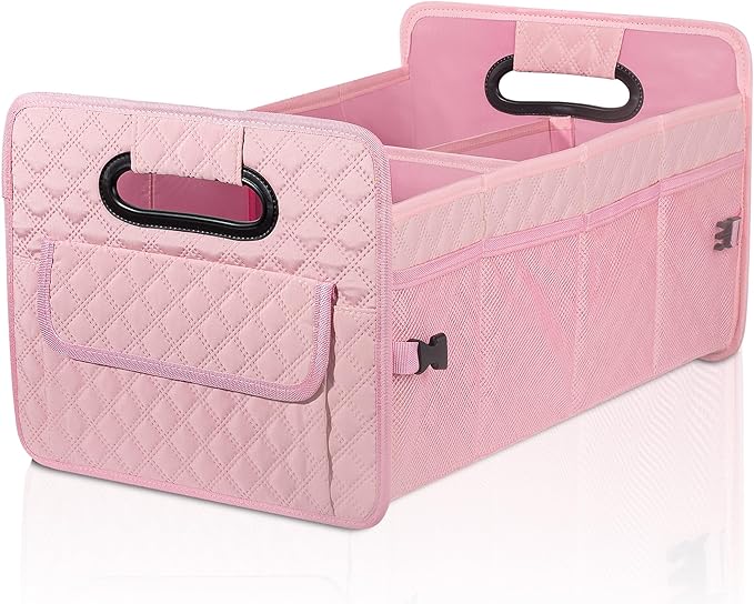 Car Trunk Organizer for SUV, Collapsible Car Storage Organizer Large Pink | Sturdy, Strong Capacity, Diamond Decor, Multi Compartment Container Box Adjustable Car Accessories for Sedan Truck