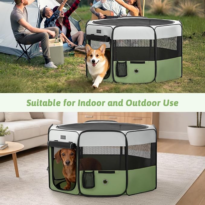 PETSFIT Portable Dog Playpen 36", Removable Waterproof Mat, Zippered Roof | 3-Second Setup, Collapsible Storage, RV Camping Travel, Indoor Outdoor Use, Medium Dogs and Cats, 36"L x 36"W x 21"H