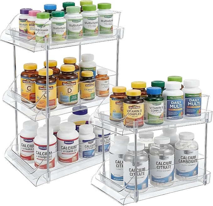 3-Tier Vitamin Storage Organizer, Organizer for Vitamin Bottles And Medicine Bottle, Vitamin Bottle Organizer for Countertop, Bathroom Cabinet Storage Items Are Clearly Visible
