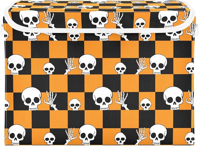 Halloween Skull Storage Bins with Lids Closet Bedroom 40L Fabric Bin | Decorative Storage Boxes, Foldable & Stackable, Dust-Proof Flip Top, Reinforced Handles, For Home & Dorm, Clothes & Toy Box