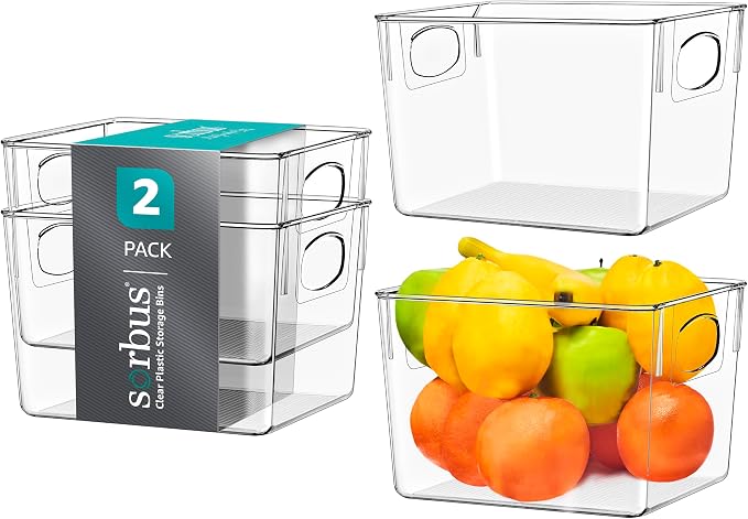 Sorbus Fridge Organizers and Storage, Clear Plastic Bins (Medium, 2 Pack)