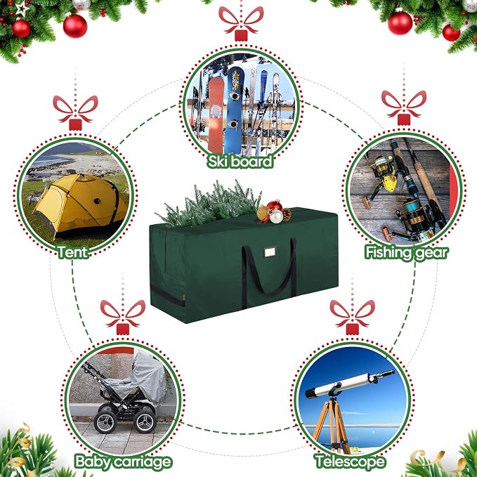 BALEINE 9 ft Christmas Tree Storage Bag, Heavy Duty Extra Large Artificial Christmas Tree Bag with Reinforced Handles and Dual Zippers Wide Opening (Green, 9 ft)