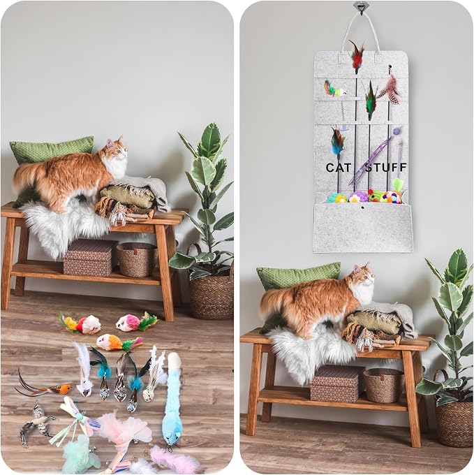 ZAVOOS 2 Pack Cat Wand Toy Storage Bag, Wall Hanging Organzier | Cat Teaser Holder with Handle, Durable Pet Toy Organizer Bag for Indoor Neatly Organizing Pet Supplies, Feline Safety