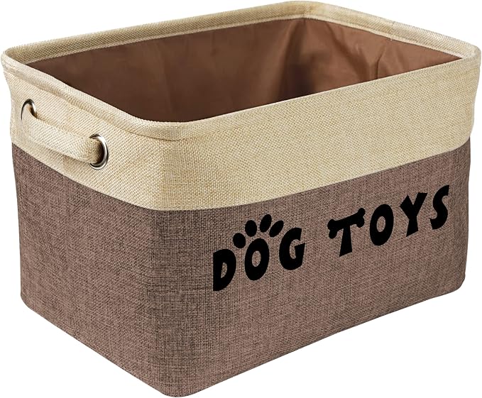 PET ARTIST Dog Toy Basket, Large Collapsible, Brown-1, M: 15"x11"x9" | Dog Toy Bin Box, Comfortable Handles, Large Pet Toy Storage Organizer, For Accessories, Toys, Coat & Clothing, Blanket Leash