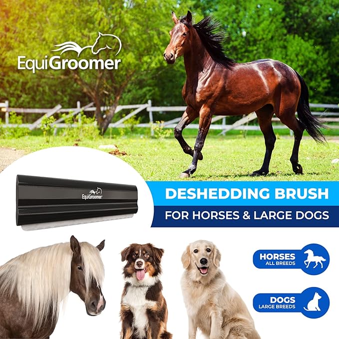 EquiGroomer Deshedding Brush, 8-Inch for Horses and Large Pets, Black, Removes Loose Dirt, Hair, and Fur, Professional Undercoat Grooming Tool