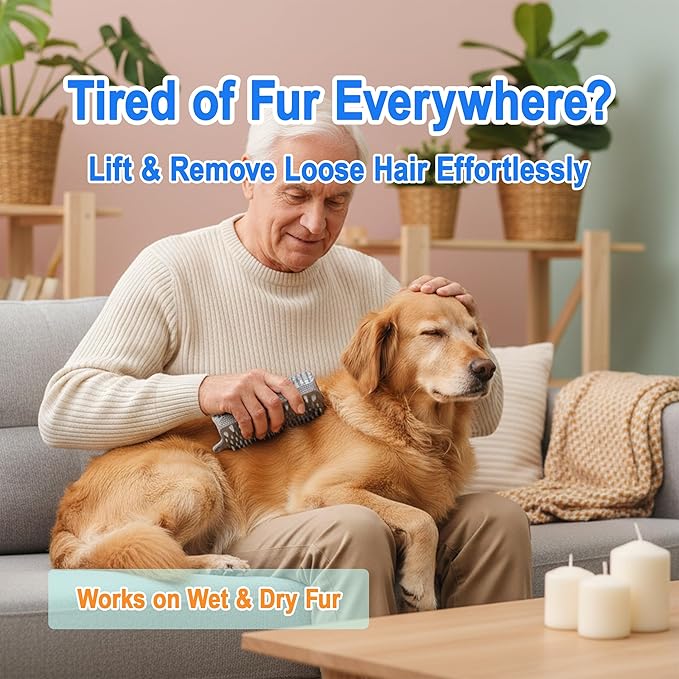 Triangular Wrap-Around Pet Grooming & Bath Brush for Dogs & Cats – 3-in-1 Silicone Dog Bath Brush with Deshedding Bristles, Massage Cones & Deep Cleaning Nubs, Soft Flexible Self-Cleaning Design,Gray