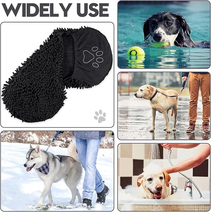 Newwiee 4 Pcs Large Dog Towels for Drying Dogs with Hand Pocket Microfiber Shammy Towel 32 x 14 in Dog Bath Towel Absorbent, Quick Drying, Machine Washable for Pet Puppy Clean Shower Supplies(Black)