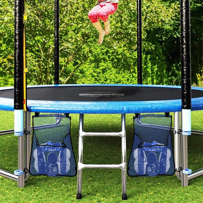 2 Pieces Trampoline Shoes Bag, Storage Mesh Bag With 2 Hook and Loop Strap, Shoe Holder, Indoor Fitness Shoes Organizer, Equipment Bag Accessories (Blue)
