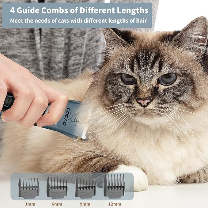 Professional Cat Clippers & Dog Grooming Kit, Cordless Low Noise Clippers for Thick & Matted Coats, Quiet Shaver Hair Trimmer with Paw Trimmer for Pets (Blue)