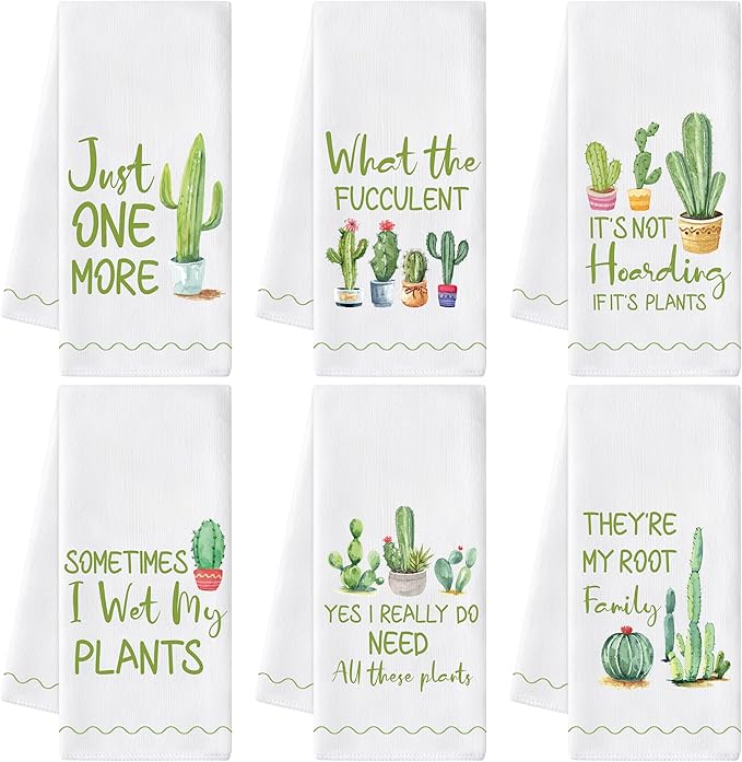 GROBRO7 Cactus Potted Hand Towel - 6Pcs Funny Succulent Decorative Towels Soft Polyester Cleaning Dish Cloths Kitchen Dining Room Bathroom Home Decor, Gardening Gifts for Plant Lover Women Hostess