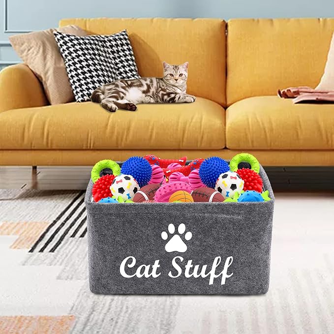 Cat Apparel & Accessories/Cat Toys/Pet Supplies Storage Basket/Bin with Handles, Collapsible & Convenient Storage Solution for Office, Bedroom, Closet, Toys, Laundry(Grey)