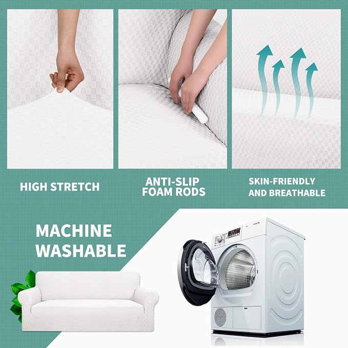 YEMYHOM Couch Cover Latest Jacquard Design High Stretch Extra Large Sofa Covers Pet Dog Cat Proof Oversized Slipcover Non Slip Magic Elastic Furniture Protector (X Large, White)